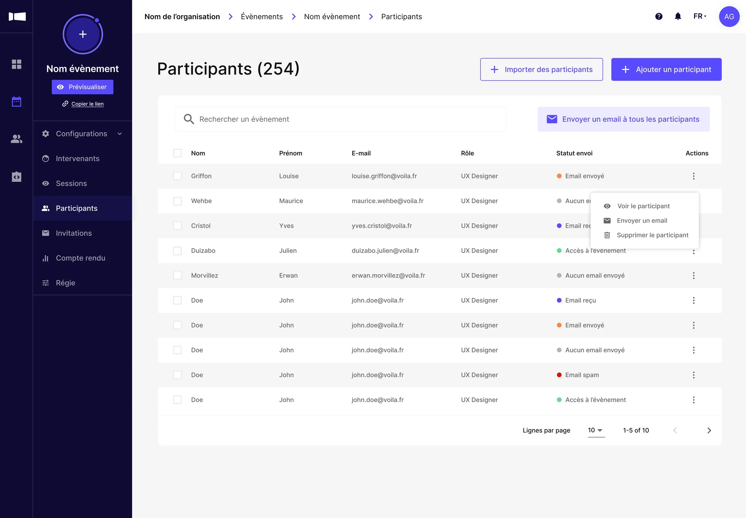 Voilà.live, Backstage, le back office organisateur